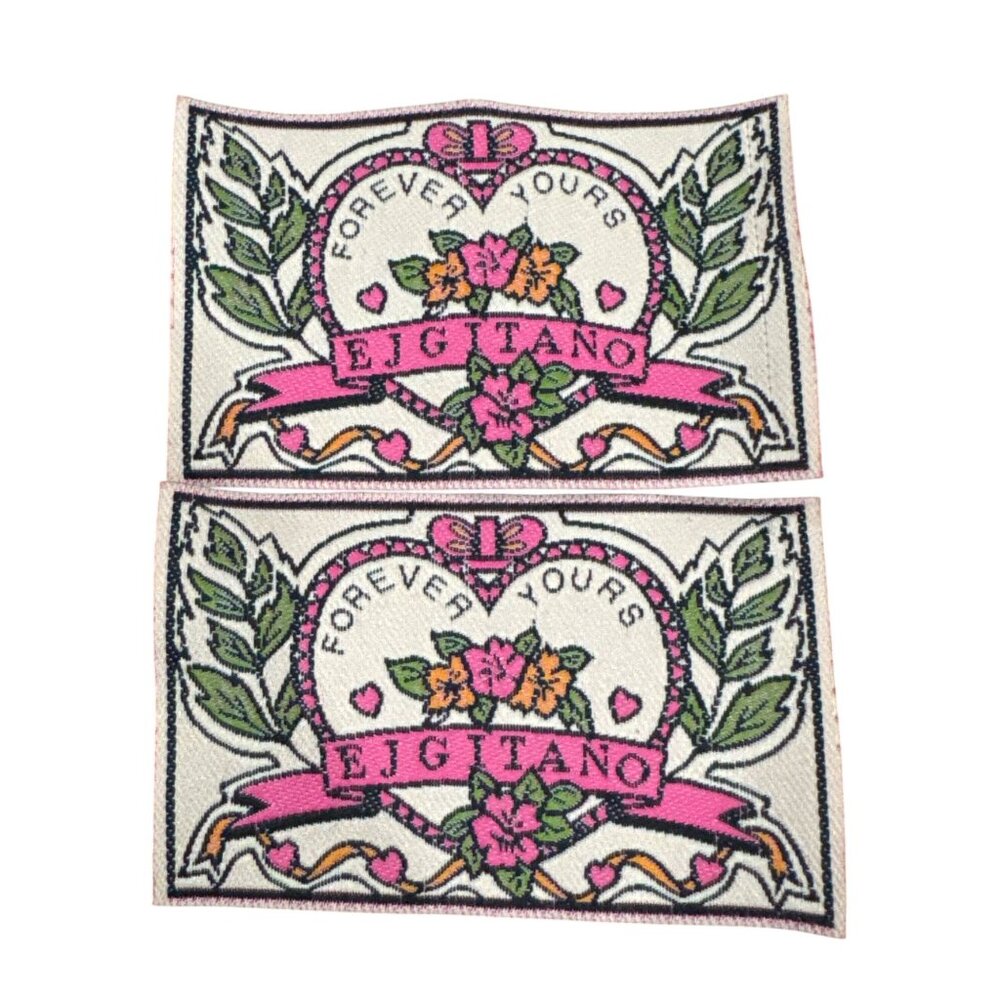 Forever Yours Heart Floral Embroidered Patch Set Of 2 Pink Green EJ Gitano 3"x2"